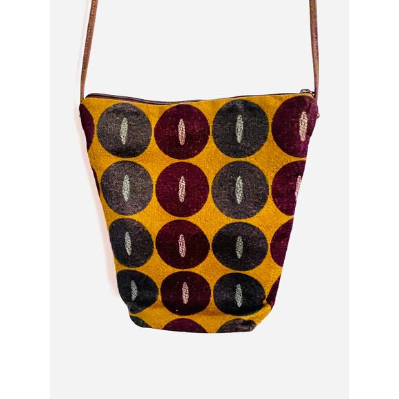 Maruca Design Crossbody Bag Mustard Plum Circles Handmade in Boulder CO - Picture 4 of 7
